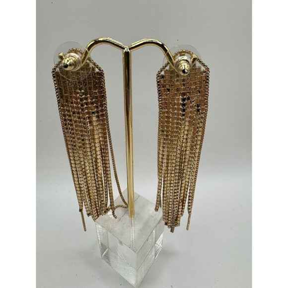 Lese Majeste Cascade Earrings Crystal Gold Tone 4" Long Post Back - Picture 5 of 6